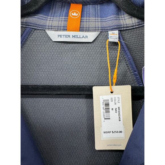 Peter Millar Crown Sport Performance Flannel Men's Blue & Gray Zip Up Jacket - M - Picture 6 of 8